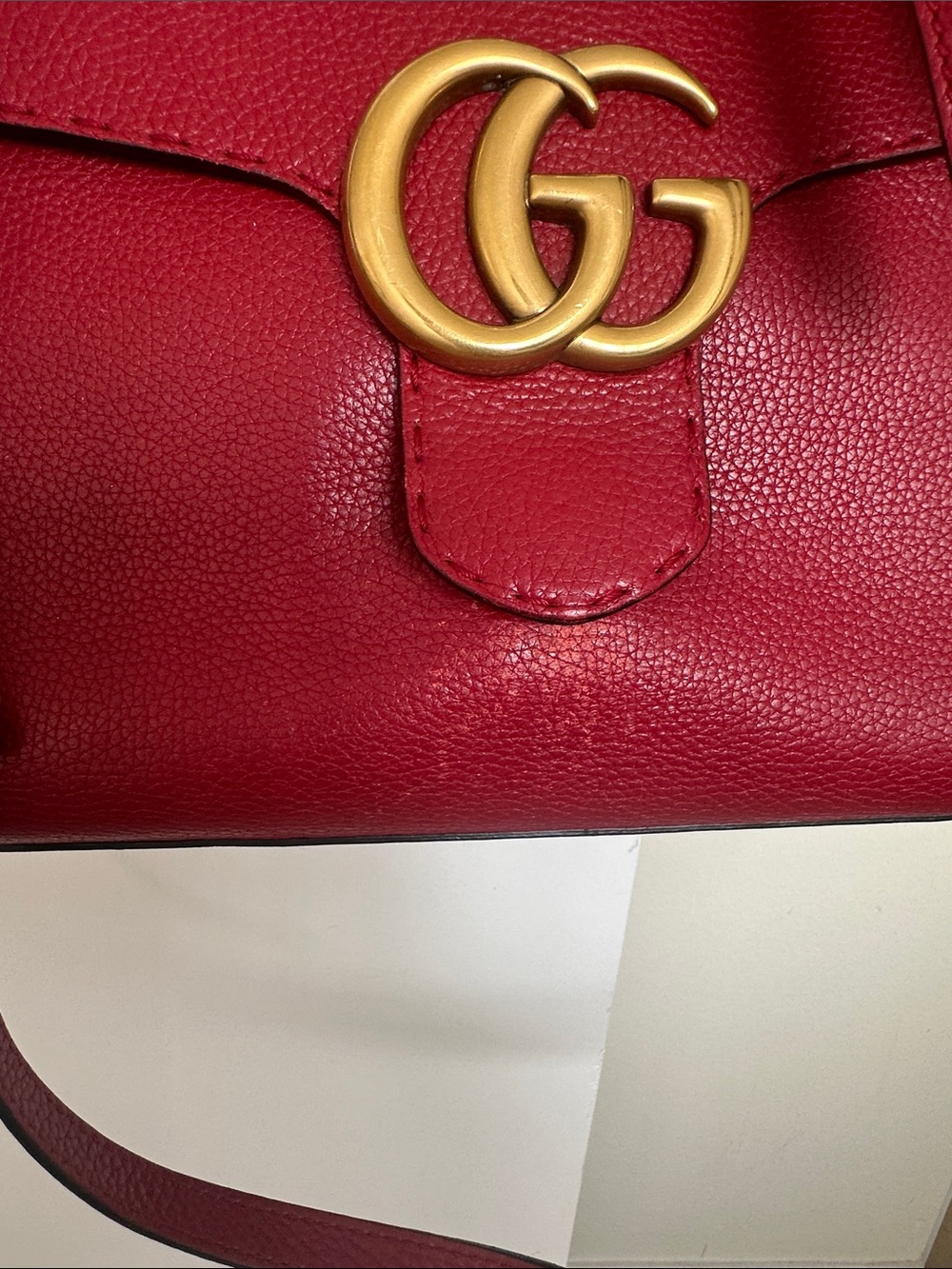 Gucci Red Leather Top Handle Satchel with Gold Double G - Picture 2 of 12